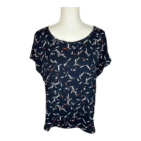 Banana Republic Women’s Small Navy Short Sleeved Flower Petal Blouse - Picture 1 of 7